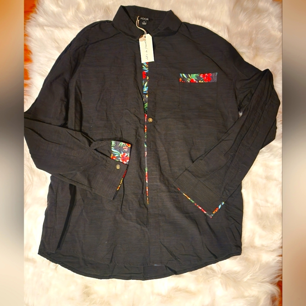 Black Floral Accent Button-Up Shirt